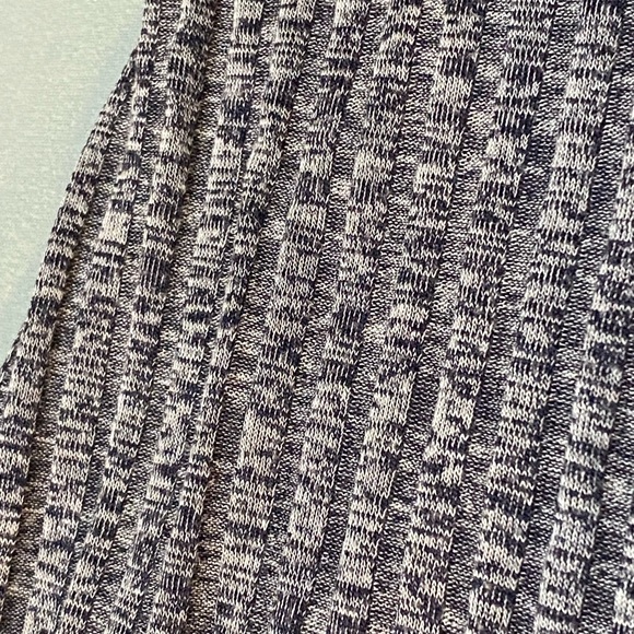 Short Sleeve, Long Open-Front Ribbed Cardigan, Navy/Grey - Picture 2 of 6